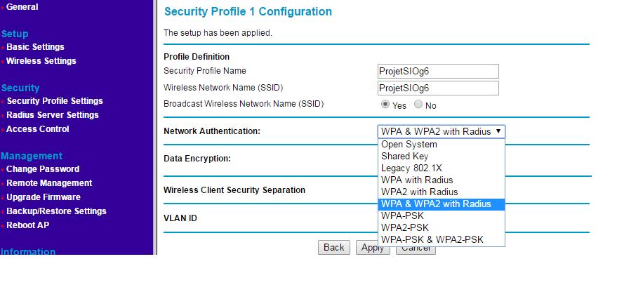 Security Profile Name: Nom comcret Wireless Network