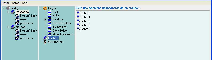 Renseigner le nom du groupe de machines (ex : technologie, C300, salledesprofs) et paramétrer les noms des machines à ajouter au groupe.