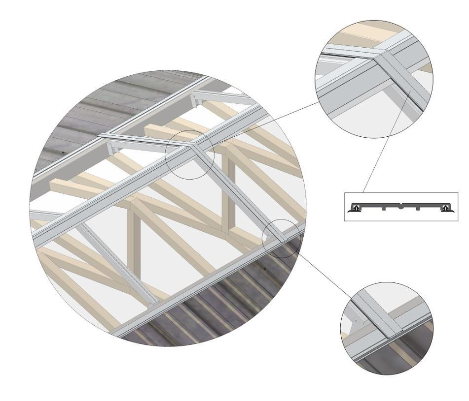 Il est important de bien ajuster l ouverture de la cheminée créée dans la feuille de Lumiwall avec l espace de 33 (838.2mm) prévu à cet effet entre les arches d aluminium.