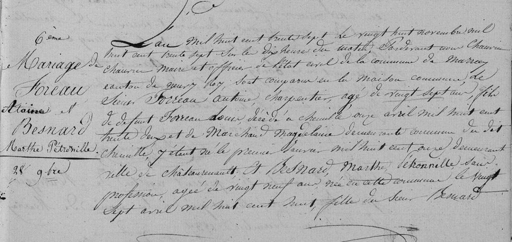 Sur le premier recensement de Marray numérisé et disponible en ligne de 1836, Pétronille a 29 ans et habite encore chez ses parents (FR_AD037_6NUM5/149/001 - vue 24/33).