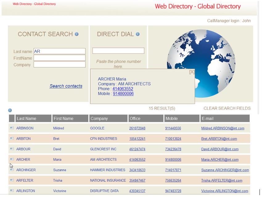 2.6 Description modules optionnels 2.6.1 Web Directory Le module optionnel Web Directory permet de rechercher dans les annuaires IPS Global Directory depuis une interface Web.