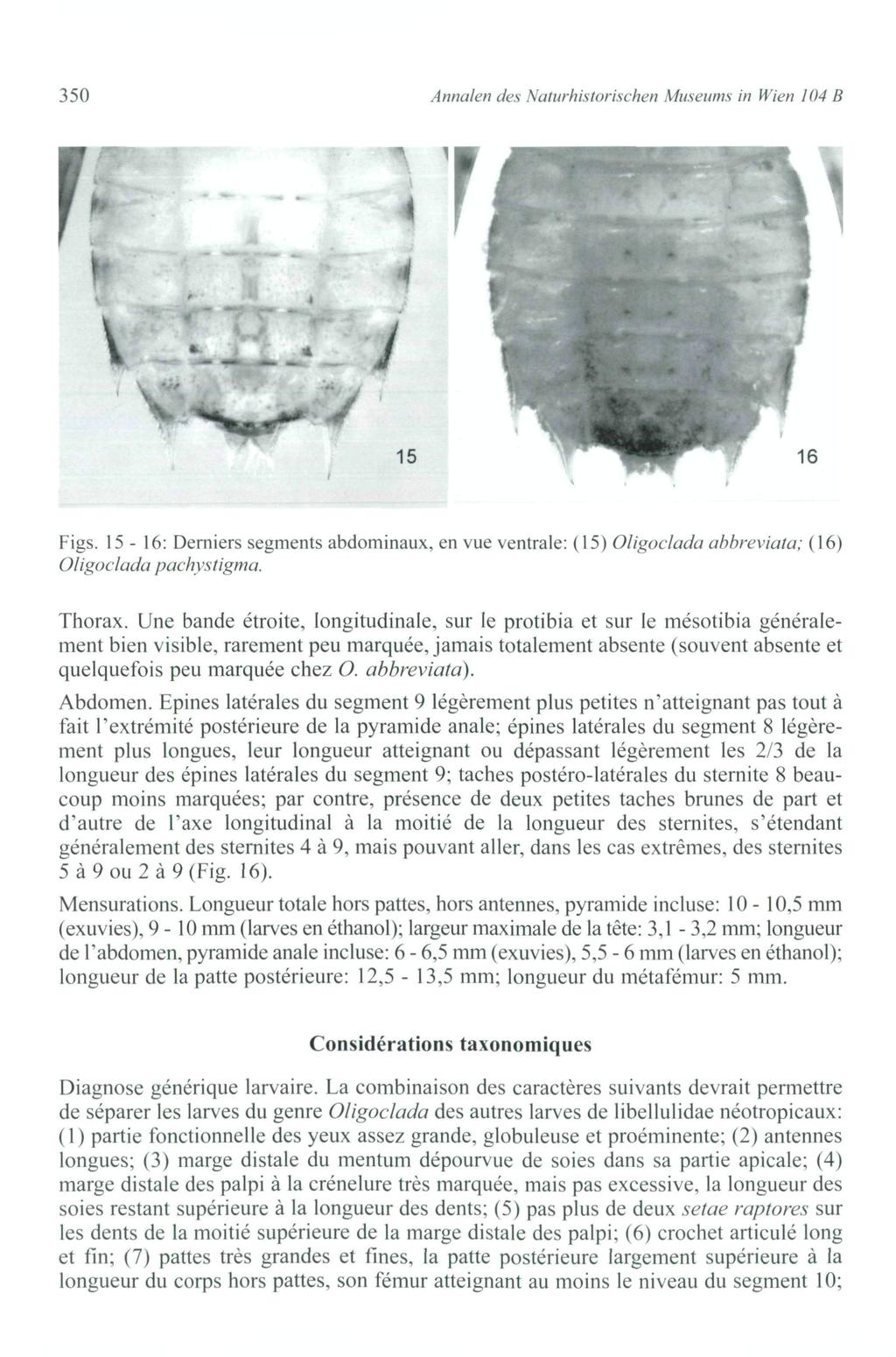 350 Annalen des Naturhistorischen Museums in Wien 104 B V T'SAI 15 T^ ^ ^^17 16 Figs. 15-16: Derniers segments abdominaux, en vue ventrale: (15) Oligoclada abbreviata; (16) Oligoclada pachystigma.
