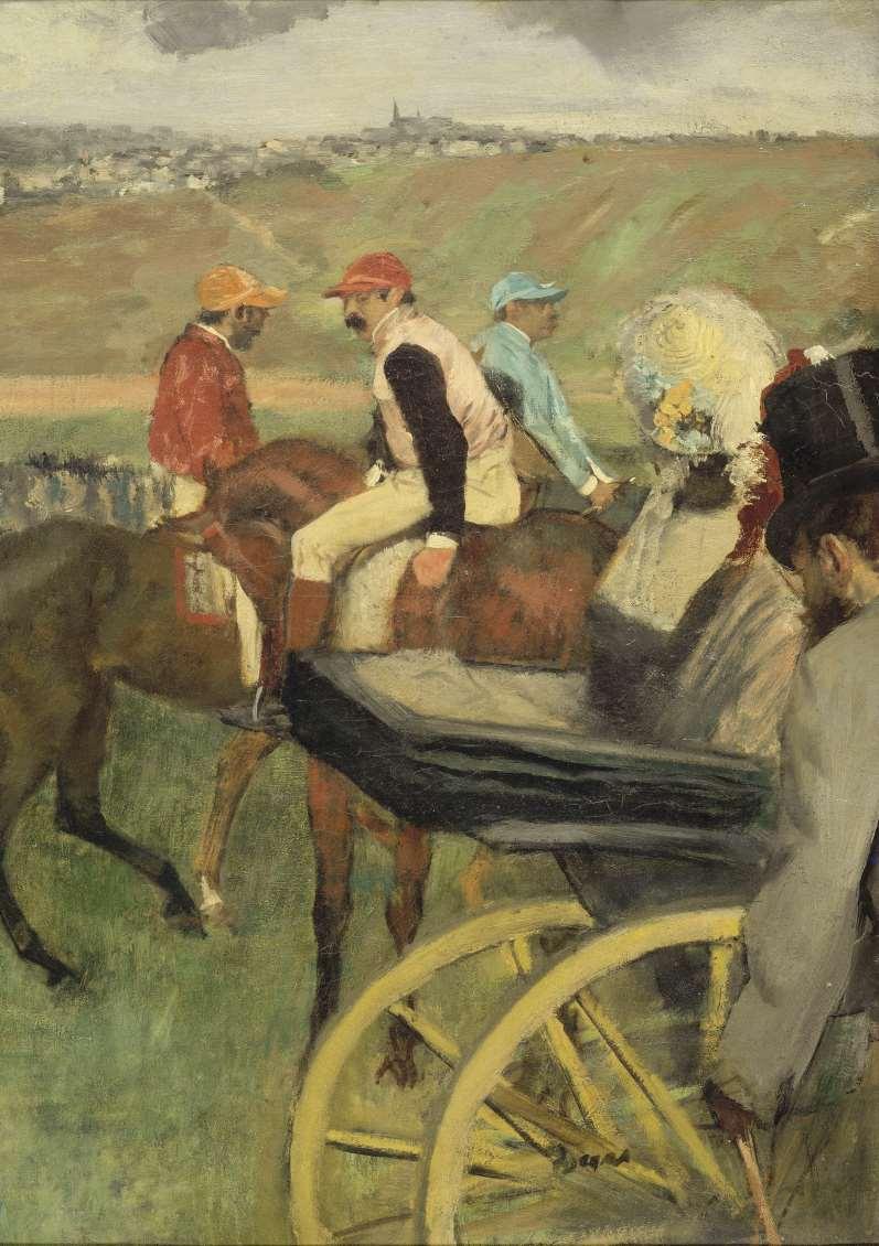 pour aller plus loin Le Champ de courses, jockeys amateurs près d une voiture (détail), entre 1876 et 1887 Huile