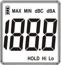 piles Icône LCD MAX MIN dba HOLD Fonction Indicateur de 3 ½ chiffres Valeur maximale Valeur minimale Mesure de