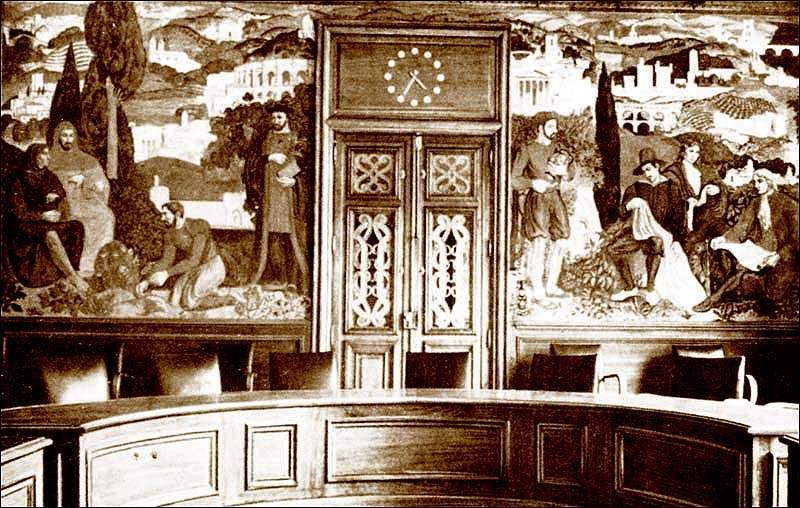 SALLE DES SÉANCES De part et d'autre de la porte, peintures de Henri Pertus "Les hommes célèbres" voir