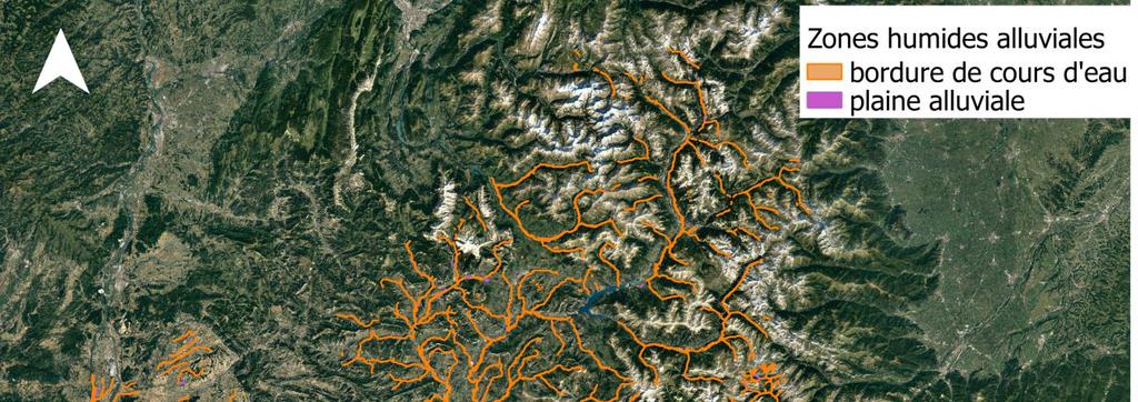 Carte 1 : Les zones humides alluviales (sous-types 5 : bordures de cours d eau et 6 : plaine aluviale) en région PACA (hors Bouches-du-Rhône, réalisé sur QGIS ; QGIS Development team, 2014).