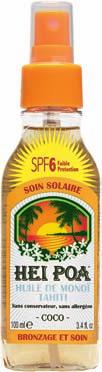 Soins solaires Monoï Coco SPF 6 spray Au Monoï de Tahiti 84,8% (appellation d origine), parfum Coco.