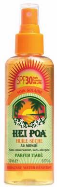 Soins solaires Huile sèche au Monoï SPF 30 Aur Monoï de Tahiti 20% (appellation d origine), parfum Tiaré.