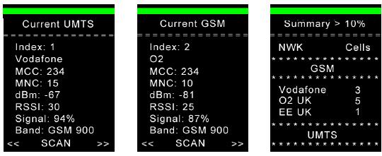 View GSM: en allant dans cet onglet, vous pourrez consulter les résultats pour les réseaux 2G View SUMMARY : Ce menu trie les résultats en fonction des niveaux de réception des différents opérateurs