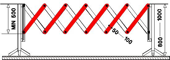 Bandes alternées rouges et blanches (Dimensions en millimètres).