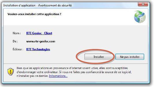 4. Windows vous demande de confirmer que vous souhaitez installer l application RTE Geoloc Client 5. Cliquez sur Installer pour continuer 6.