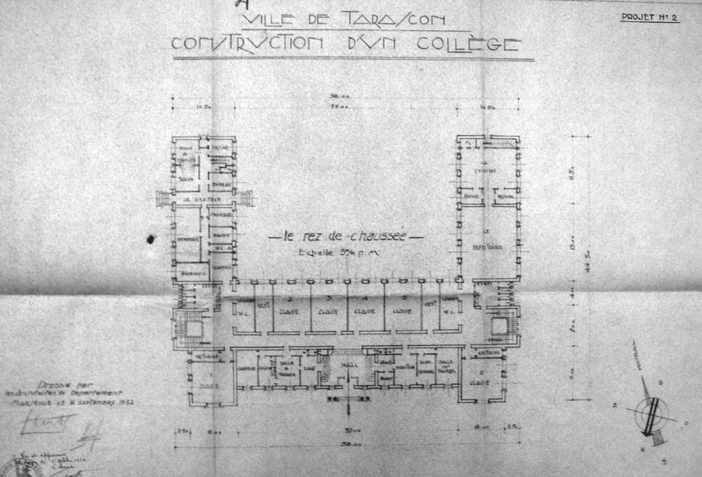 LYCEE ALPHONSE DAUDET Projet de septembre 1932 : Plan du rez-de-chaussée (16 septembre 1932, AD 13 3 O 110/10).1).