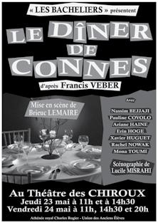 CONTACTS 2012-2013 théâtre Le «dîner de connes» est le spectacle monté par les Bacheliers en 2013 d après «Le diner de cons» de Francis Veber. Les Bacheliers de Liege 1 applaudissements du public!