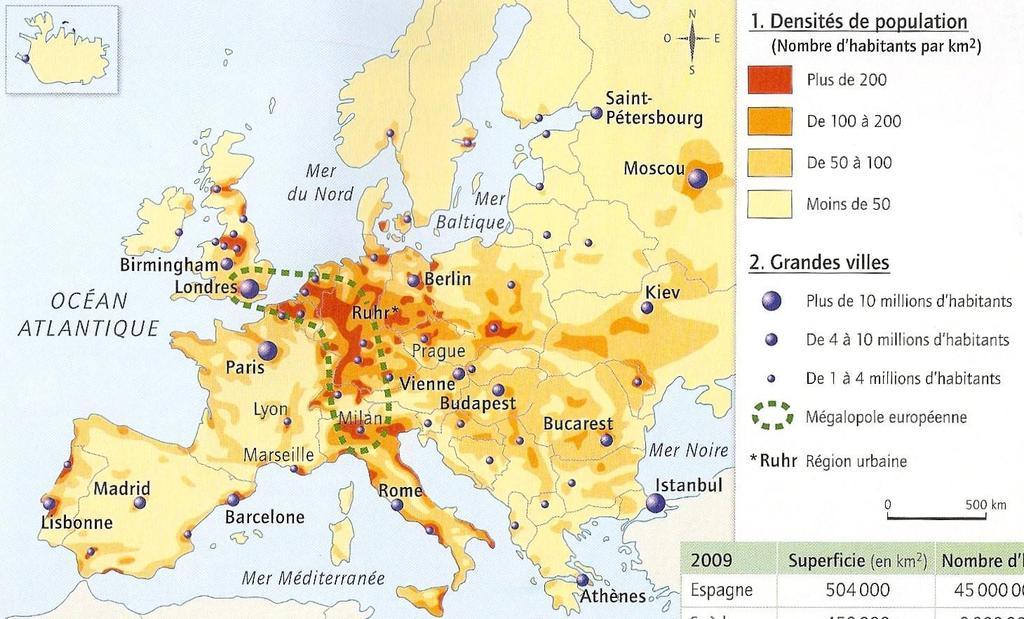 5) Où les densités de population sontelles les plus fortes en Europe? Doc.