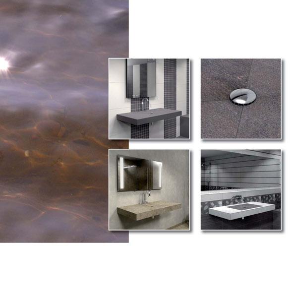 LUX ELEMENTS LAVADO -FLOAT Plan de Vasque Design Variantes Plan de vasque avec vasque rectangulaire à base de matériau porteur en mousse dure conçue pour une pose de carrelage personnalisée.