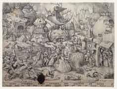 800 / 1 000 3 PETER BRUEGHEL D APRÈS AVARITIA ( l Avarice) de la série des Sept Péchés Capitaux. Gravure au burin par Peter Van der Hedyen.