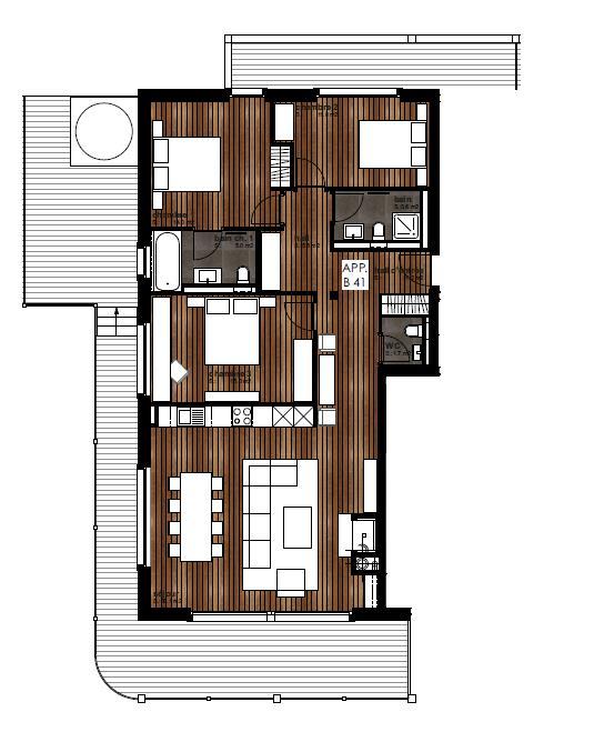 LE MONTAGNIER Champéry (Valais) Immeuble B : Lot B41 2 ème étage Type : 4.5 pièces Surfaces : Surface habitable : 123.7 m 2 Surface balcon : 47.