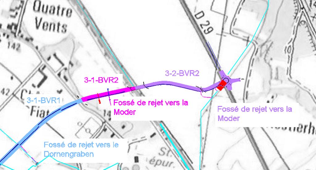 Route de Bischwiller à la Route du Rhin c) Rétablissement des écoulements