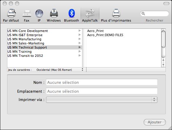 IMPRESSION SOUS MAC OS X 16 POUR AJOUTER UNE IMPRIMANTE À L AIDE DE LA CONNEXION APPLETALK REMARQUE : Utilisez cette procédure si l EX8002 se trouve dans une zone AppleTalk différente de celle de