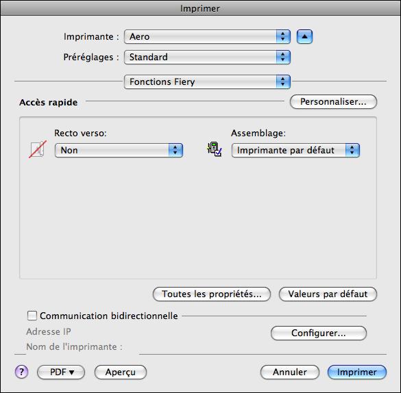 IMPRESSION SOUS MAC OS X 25 3 Spécifiez les paramètres de la page pour la tâche. 4 Cliquez sur OK. 5 Choisissez Imprimer dans le menu Fichier de l application.