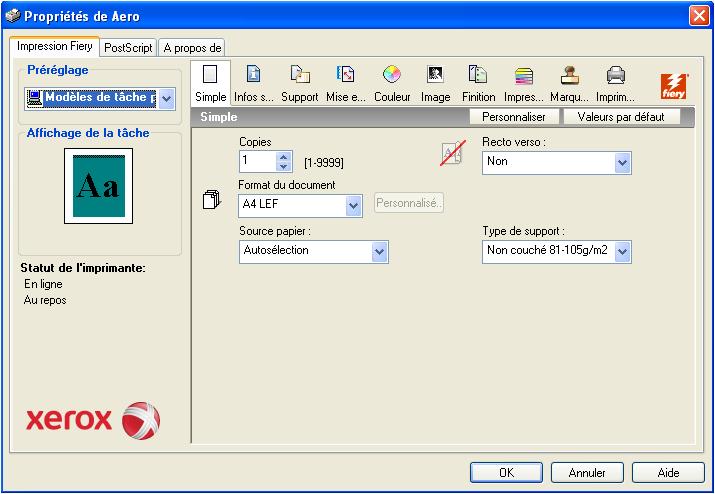 IMPRESSION SOUS WINDOWS 54 Définition des options d impression et impression à partir d applications Windows Pour imprimer à partir de plates-formes Windows, installez le pilote d imprimante