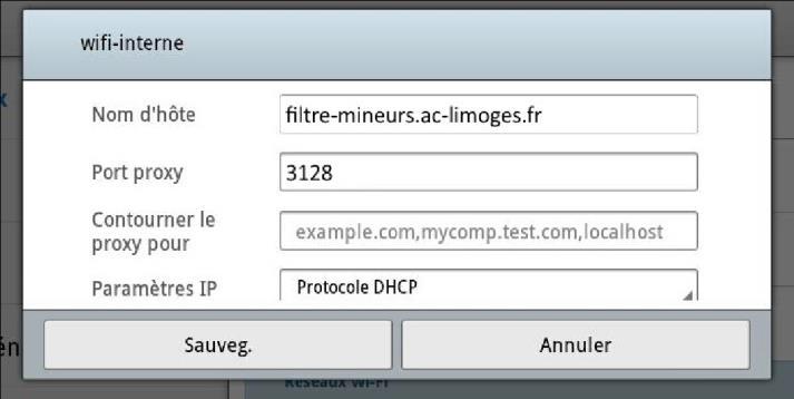 3 Entrer l'adresse URL de configuration du proxy académique en saisissant : (4) Nom d'hôte : filtre-mineurs.ac-limoges.