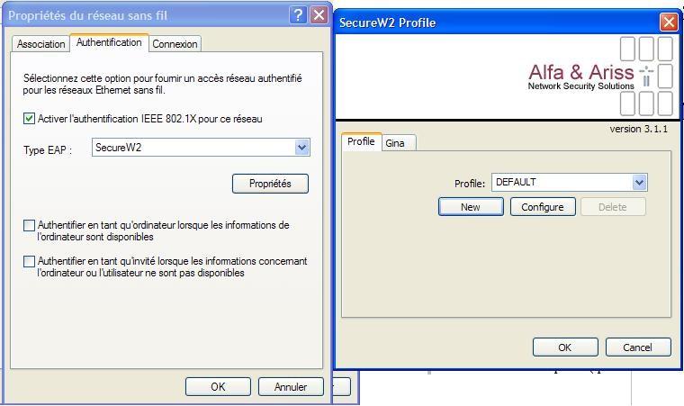 Configuration de SecureW2 Utiliser le profile DEFAULT ou créer un nouveau profile en cliquant sur bouton NEW et renseigner alors le champs