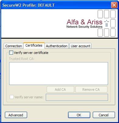 Onglet certificates : Décochez «Verify server