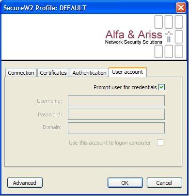 Onglet User Account : Cochez la case «Prompt user for credentials».