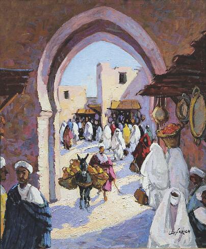 106 KRICH, Mohamed (Né en 1954) A TRAVERS UN PORTAIL Huile sur toile, signée en bas à droite.
