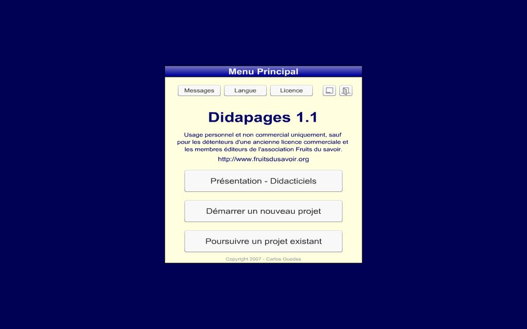 1. Présentation - installation Didapages est un logiciel gratuit qui permet de réaliser des exercices interactifs sous la forme d un petit livre. Il a été créé par l association «fruit du savoir».