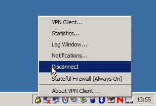 3 Fermer la session VPN Lorsqu'une session VPN est active, un icone représentant un cadenas fermé est affiché en bas à droite, dans la barre des tâches de Windows.