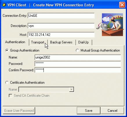 Cliquez sur l'icone [New] Les pages de configuration du client VPN s'affichent.