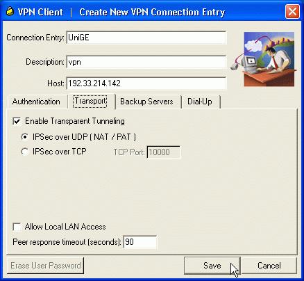 Pour certaine configuration de système, si vous n'arrivez pas à vous connecter avec VPN sur UniGE, sélectionnez [IPSec over TCP] et faites un