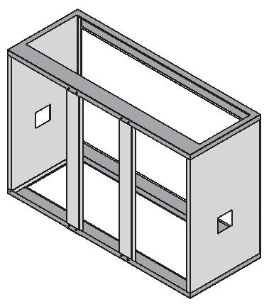 b) Assemblez les deux panneaux des côtés au cadre du bas (9 vis par côté). Les panneaux des côtés sont identiques.