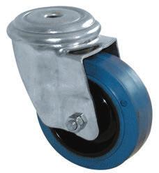Moyeu lisse et axe démontable inox (diamètre 80 mm en Manulastic bleu). BLOCAGE : BI Blocage inox : frein arrière réglable double action : roue et pivotement.