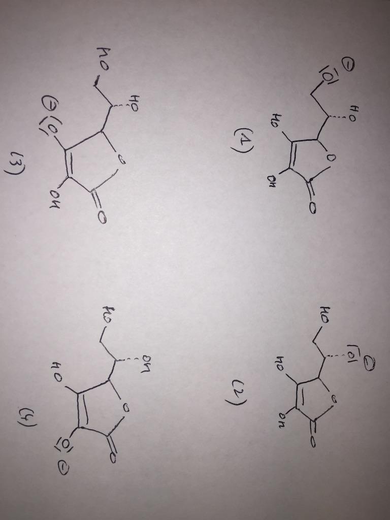 II) Acidité et basicité de molécules organiques Acide ascorbique (vitamine C) 1) 15 < pk 2 < 19 2) Chaque groupe hydroxyle peut a priori être déprotonné, d où les quatre bases