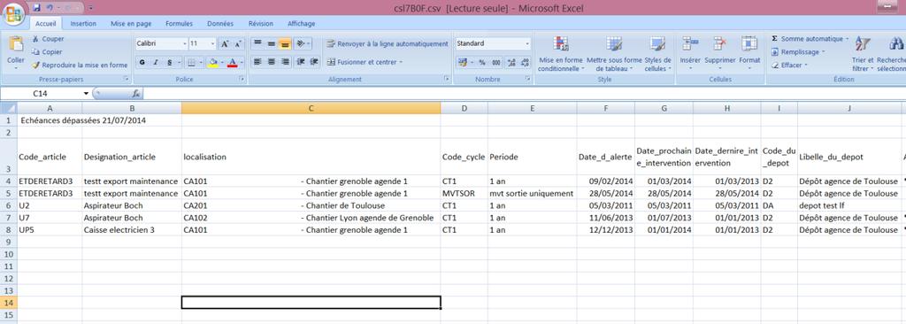 Historique des mises à jour 2013 : Export Excel facturation + enregistrement automatique du CSV.
