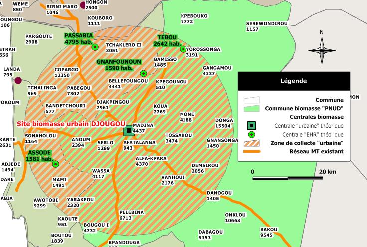 10 projets ont ainsi été étudiés, dont quatre (4) autour de la future centrale de Djougou (carte ci-après).