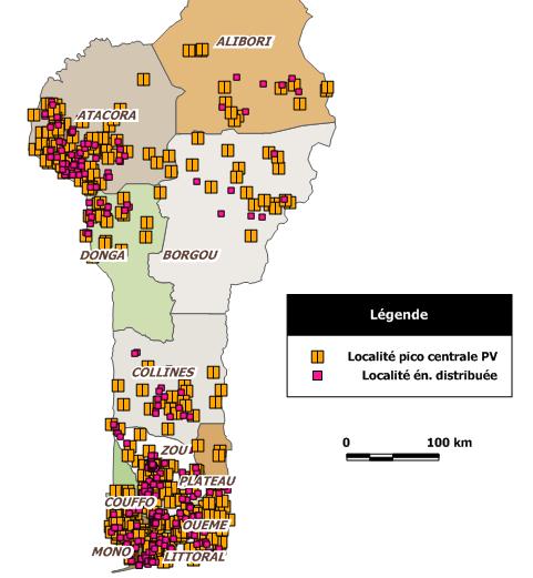 8.2.2 Pico centrales PV et Energie distribuée La carte ci-dessous donne une vue d ensemble des localités candidates à une option