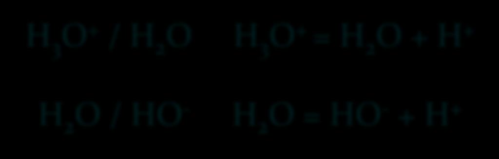 c Couples de l eau L eau peut jouer le rôle d acide ou de base, elle appartient à deux couples : H 3 O + / H 2 O H 3 O + = H 2 O + H