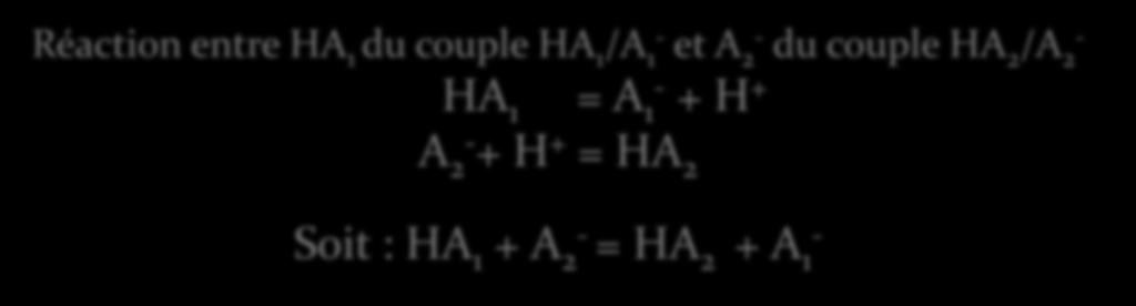 autre couple qui capte le proton. Un acide réagit toujours avec une base.