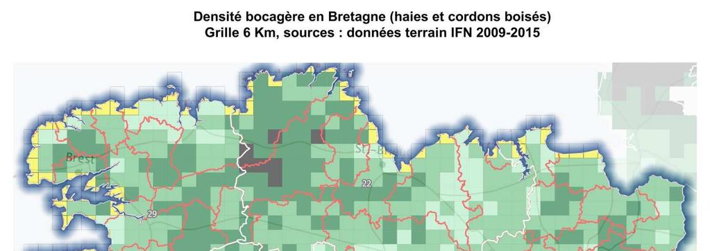 Figure 9 : Densité bocagère en Bretagne après confirmation sur le