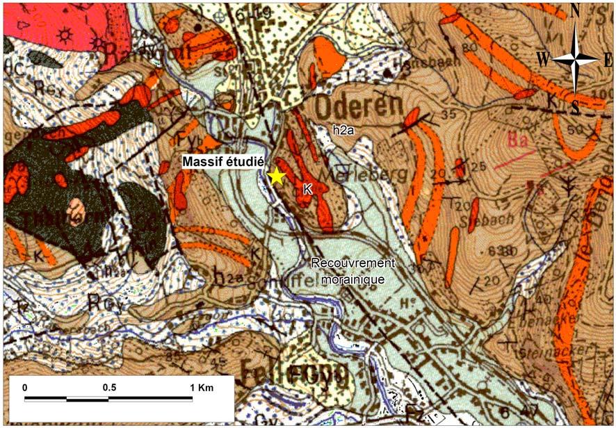 3. Contexte géologique D après la carte géologique 1/50 000ème du BRGM (carte n 377 Munster), les versants situés en rive gauche de la vallée de la Thur sont composés de grauwackes au sein de la