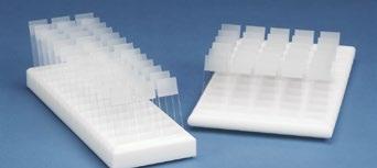 Accessoires pour lames Supports pour 15, 40 ou 78 lames Boîte blanche pour 50 lames hhpour le séchage des lames standard (75 x 25 mm) hhen polyéthylène résistant aux produits chimiques Dimensions