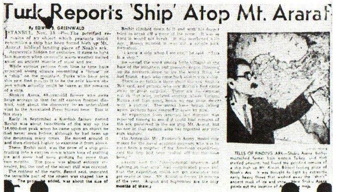 Un turc signale la présence d'un "bateau" au sommet du mont Ararat : En 1948, Shukru Asena a annoncé l'histoire de Reshit à l'associated Press.