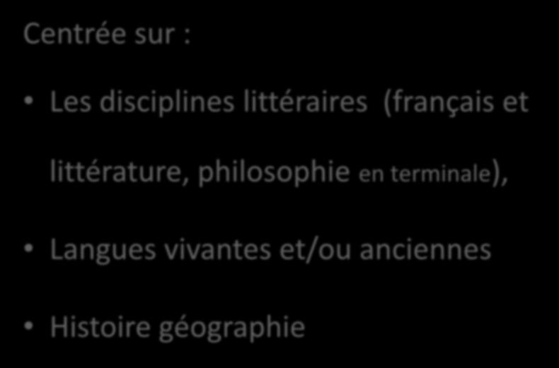 Série L - Littéraire Centrée sur : Les disciplines littéraires (français et