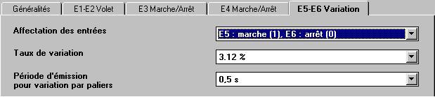bouon poussoir raccordé sur les enrées -> E5 e E6. La valeur par défau pour une variaion coninue es 100 %, -> la valeur par défau pour une variaion par paliers es 3,12 %.