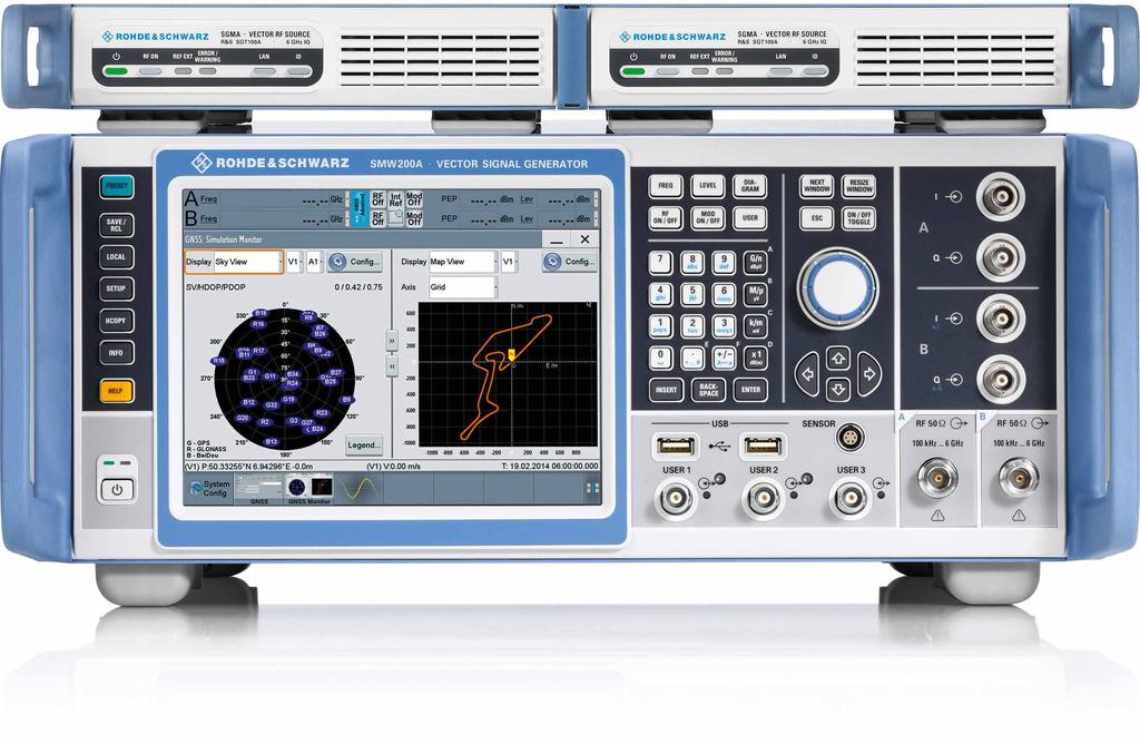 Instrumentation générale Simulation GNSS pour les exigences les plus poussées Le simulateur GNSS basé sur le R&S SMW 200A élargit l offre en simulateurs de navigation par satellite de Rohde & Schwarz