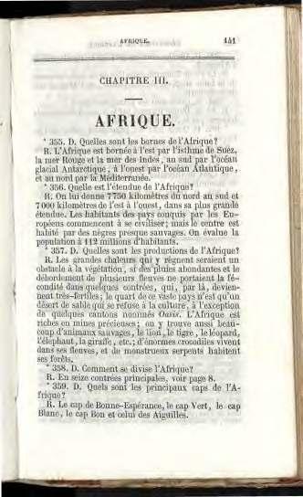 AFRIQU}1, 141 CHAPITRE III. AFRIQUE. ` 355. D. Quelles sont les bornes de l'afrique? R.